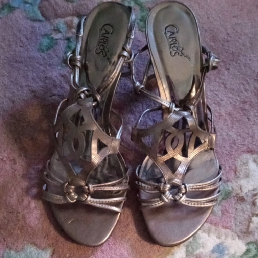 Carlos by Carlos Leather Metallic Heels. Size 8 1/2. 2 1/2" Heel
